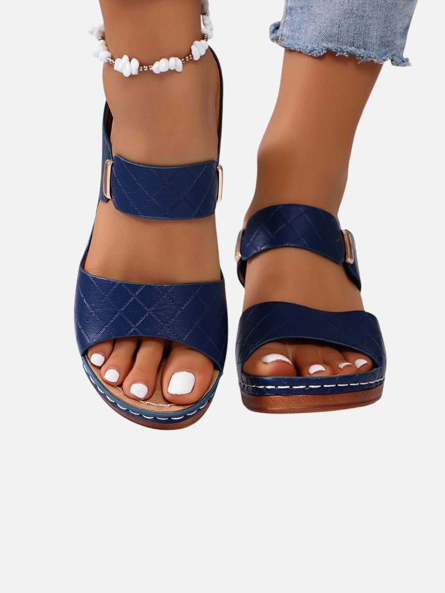 Women's Quilted Faux Leather Block Heel Open Toe Mule Sandals