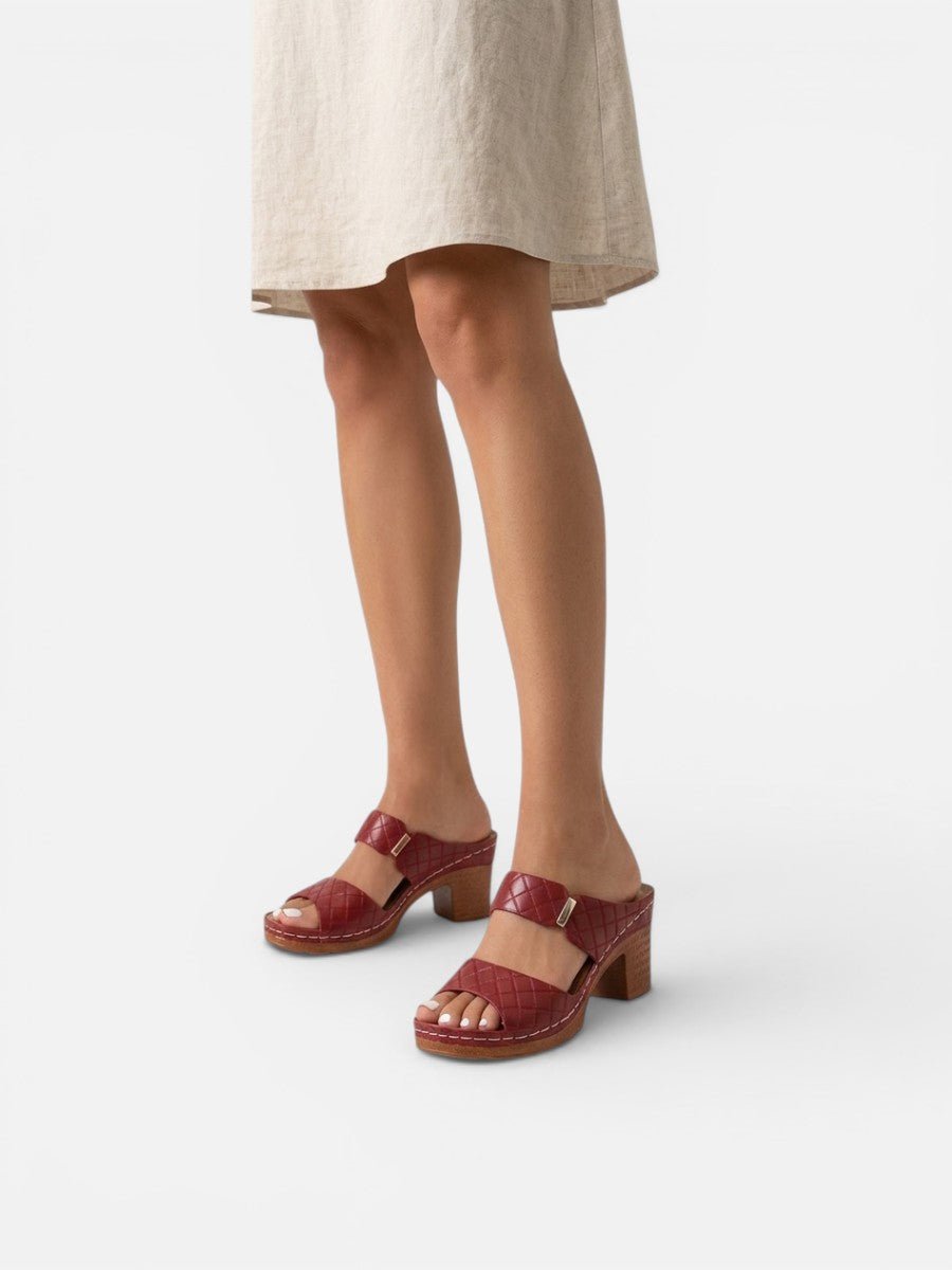 Women's Quilted Faux Leather Block Heel Open Toe Mule Sandals