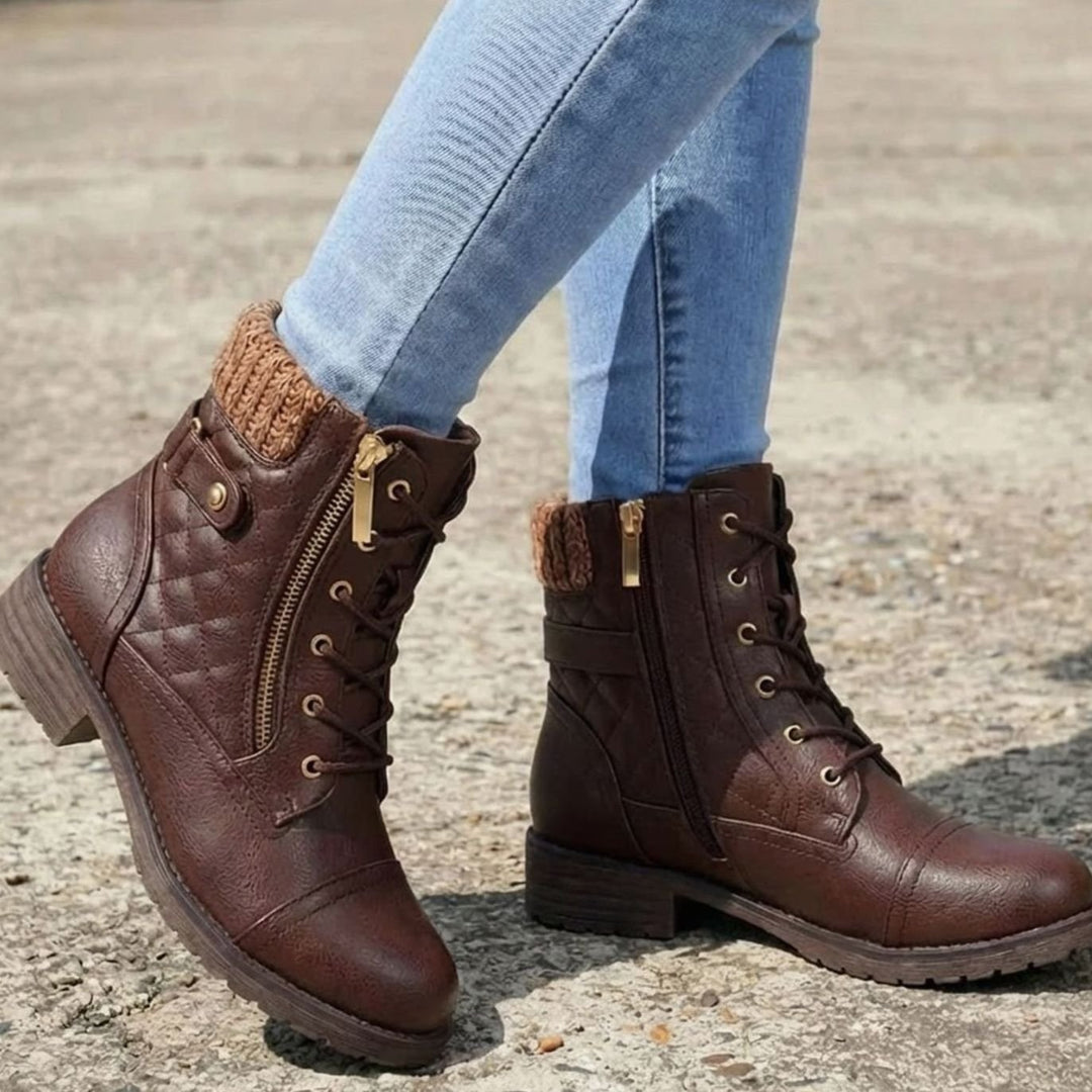 Women's Quilted Lace-Up Side-Zip Ankle Boots