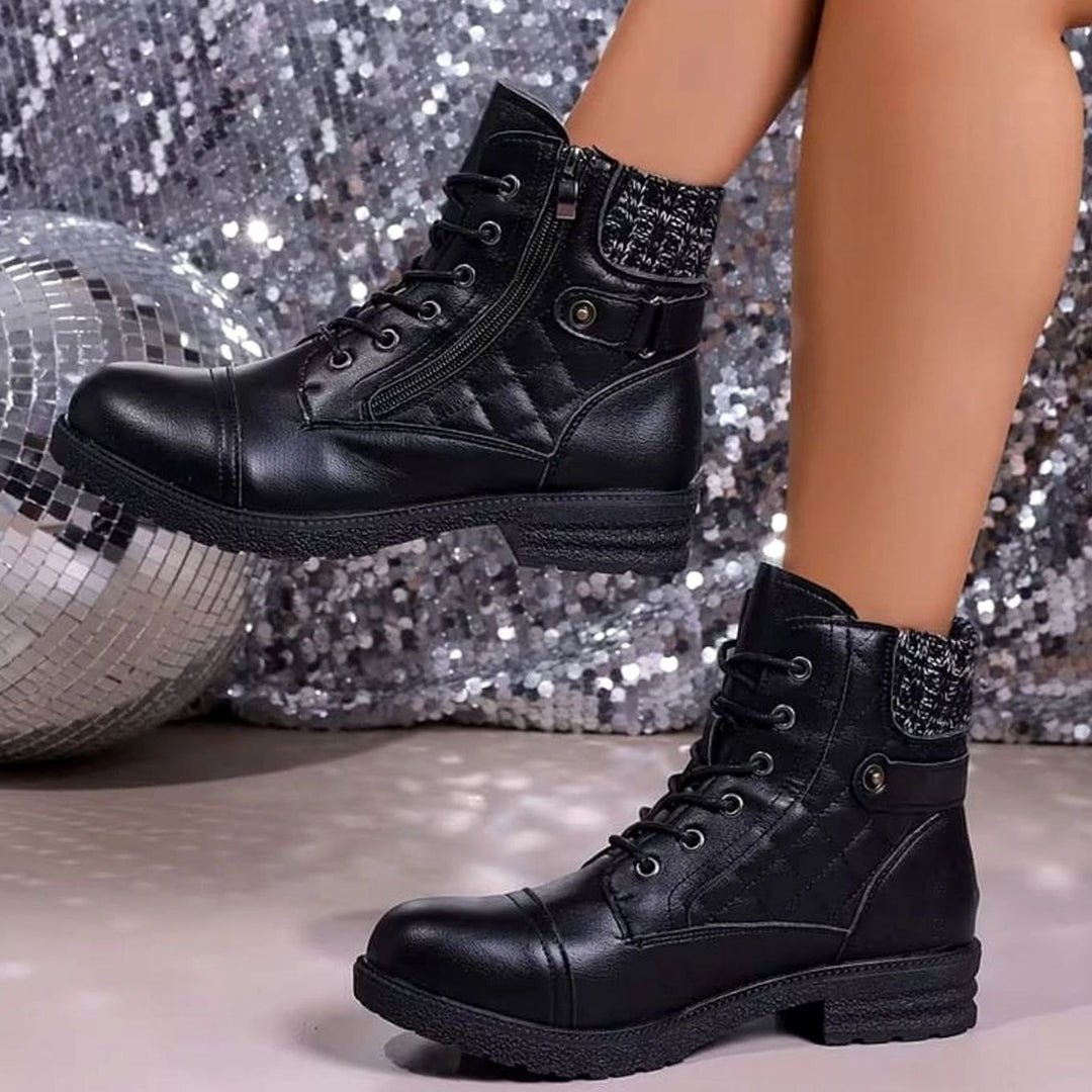 Women's Quilted Lace-Up Side-Zip Ankle Boots