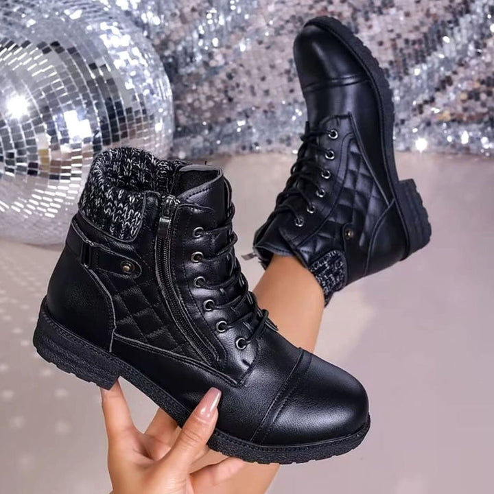 Women's Quilted Lace-Up Side-Zip Ankle Boots