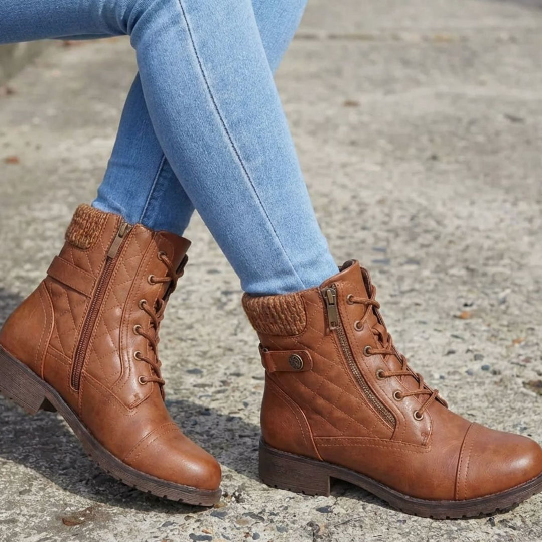 Women's Quilted Lace-Up Side-Zip Ankle Boots