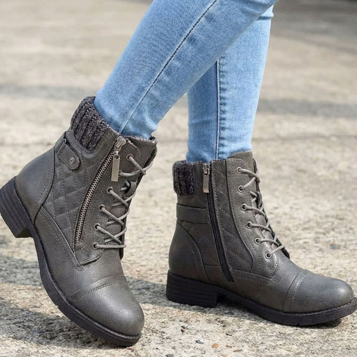 Women's Quilted Lace-Up Side-Zip Ankle Boots - Grey