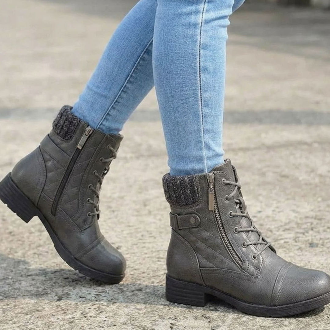 Women's Quilted Lace-Up Side-Zip Ankle Boots