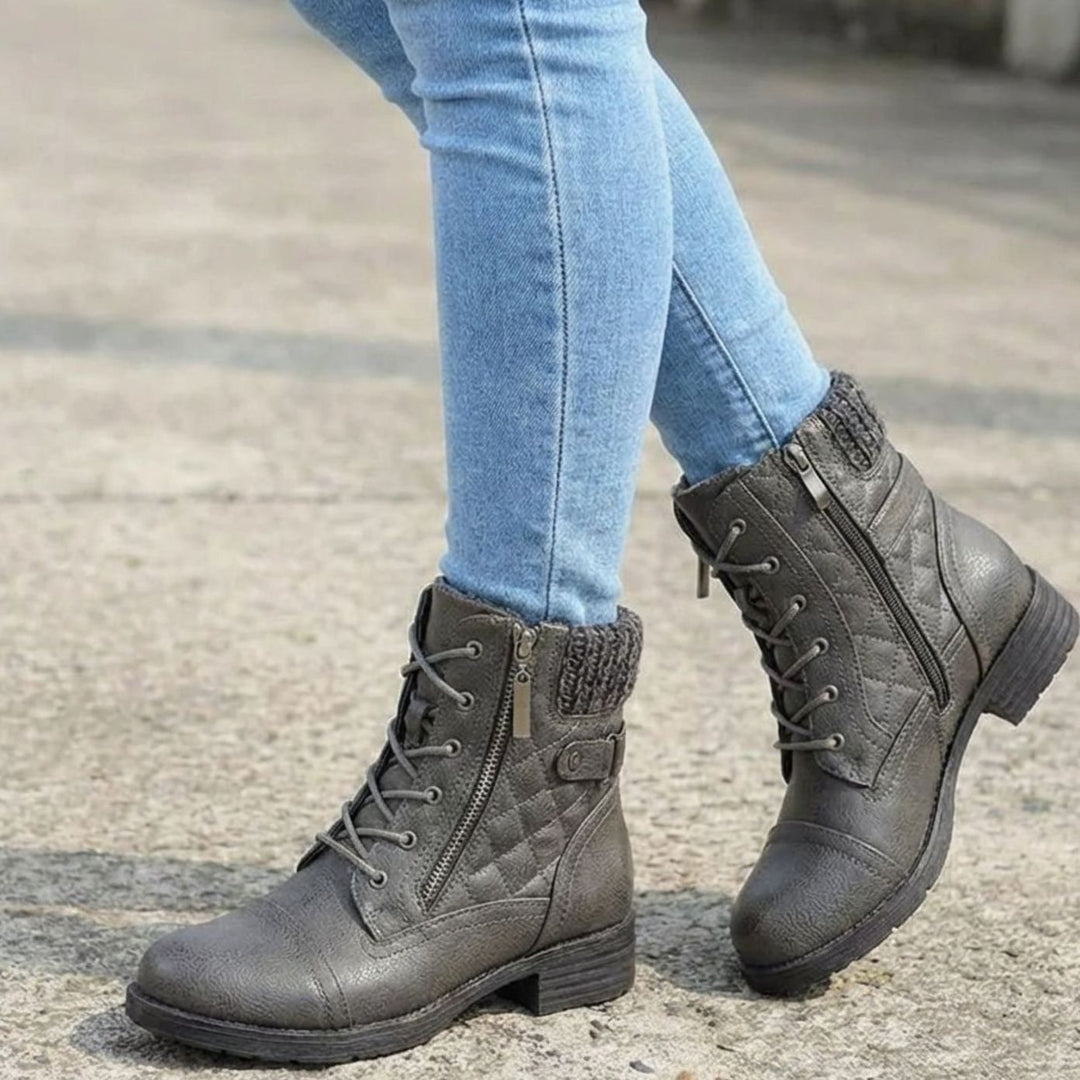 Women's Quilted Lace-Up Side-Zip Ankle Boots