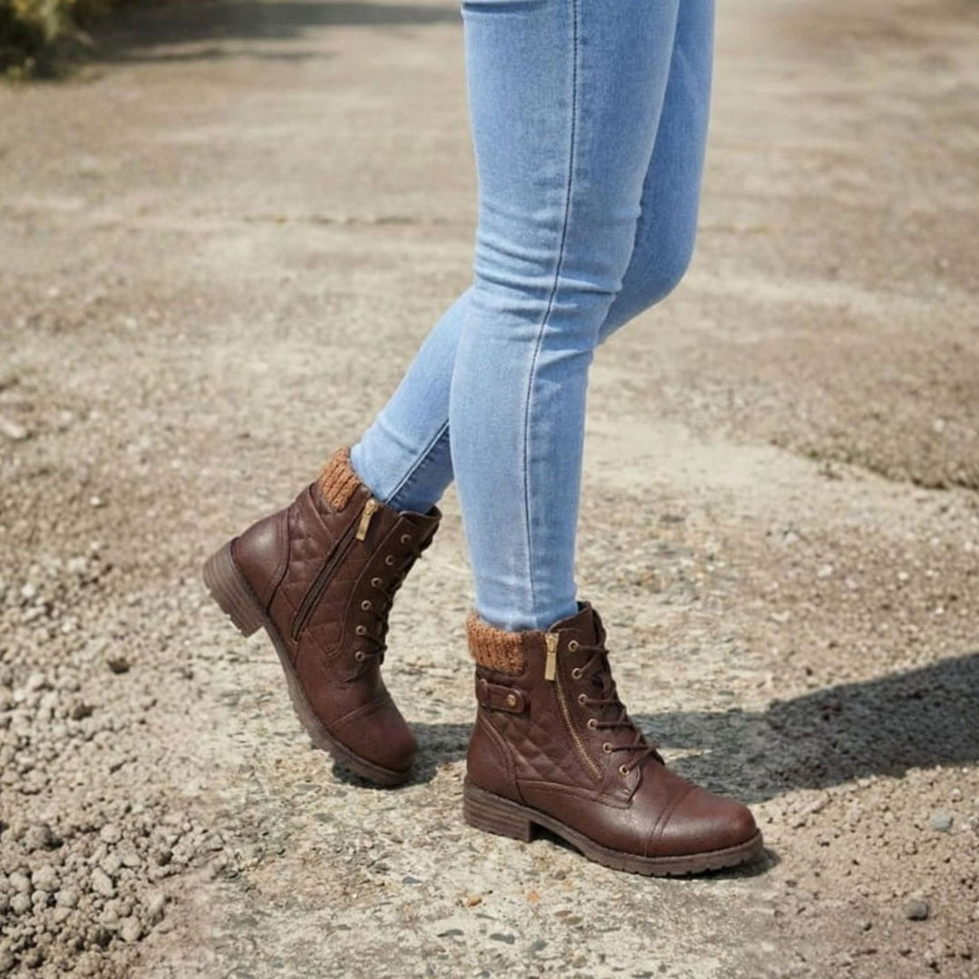 Women's Quilted Lace-Up Side-Zip Ankle Boots