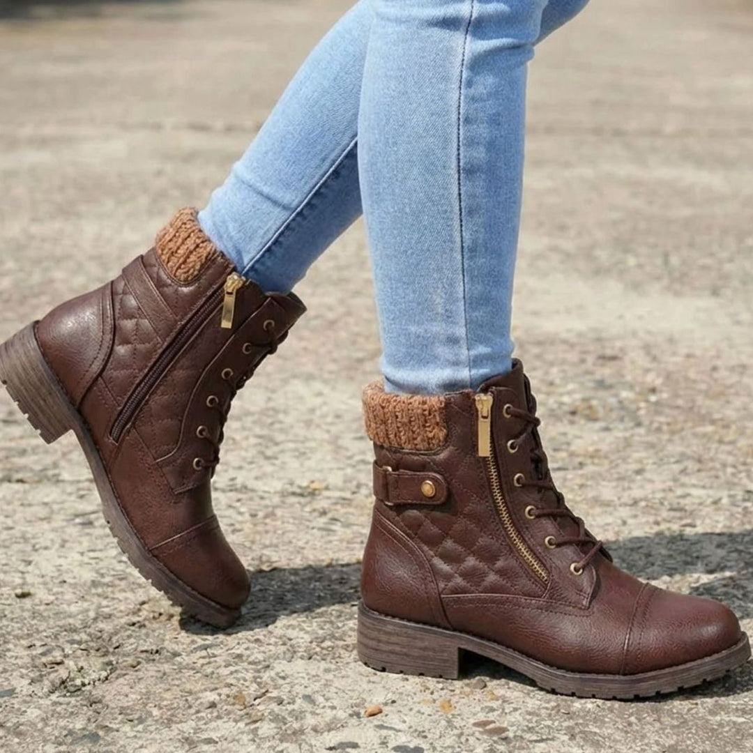 Women's Quilted Lace-Up Side-Zip Ankle Boots
