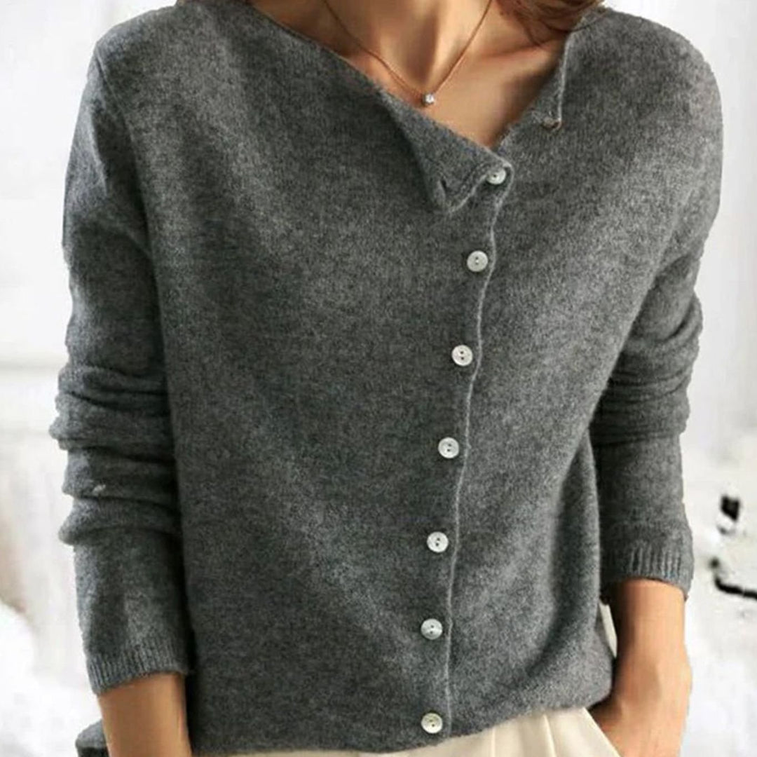 Women's Relaxed Fit Button Front Cardigan Soft Knit Jumper - Grey