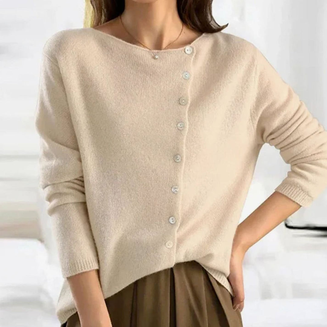 Women's Relaxed Fit Button Front Cardigan Soft Knit Jumper - Beige