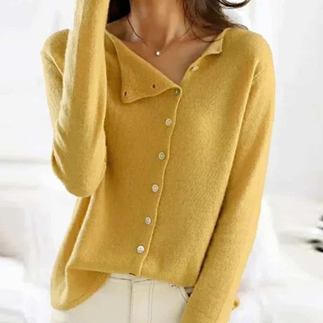 Women's Relaxed Fit Button Front Cardigan Soft Knit Jumper - Yellow