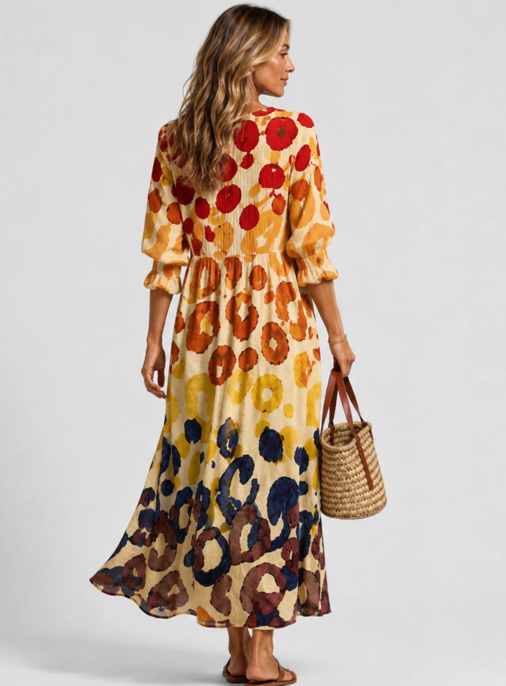 Women's Relaxed-Fit Button-Front Printed Maxi Autumn Dress