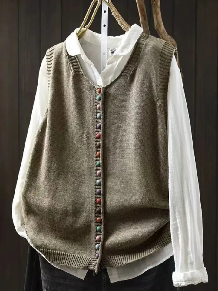 Women's Relaxed-Fit Button-Up Knit Sleeveless Vest - Cucumber Green