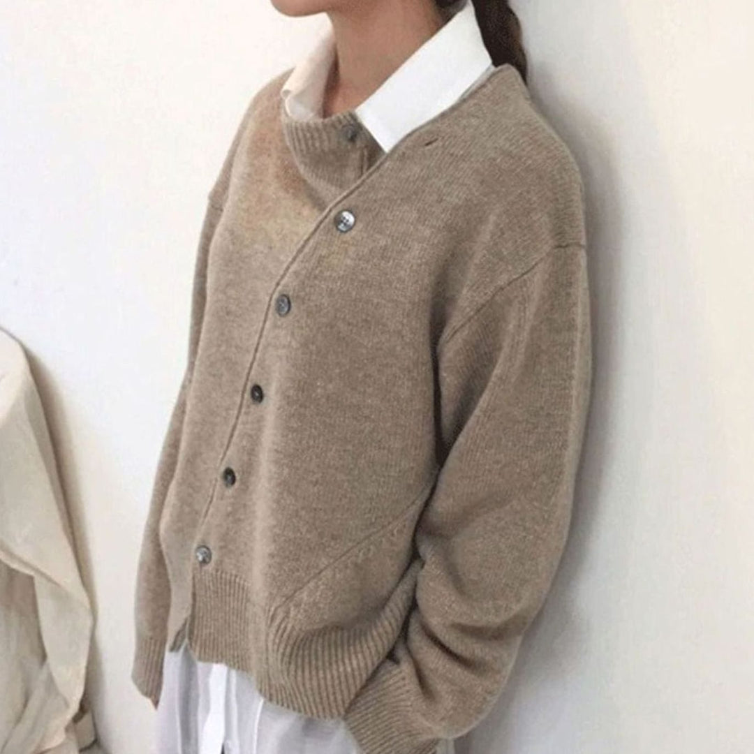 Women's Relaxed-Fit Button-Up Layering Knit Sweater Cardigan - Brown