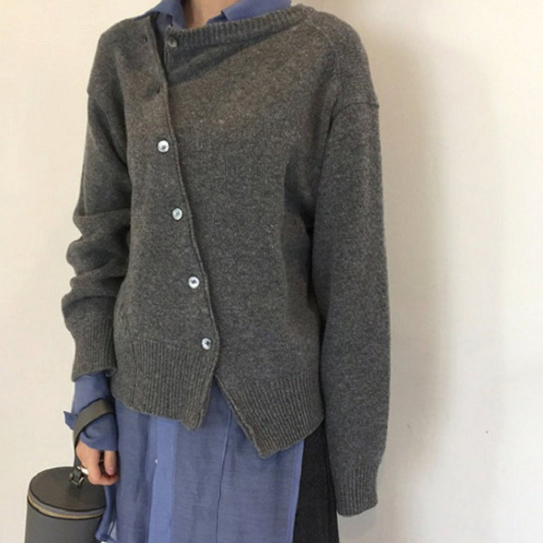 Women's Relaxed-Fit Button-Up Layering Knit Sweater Cardigan - Gray