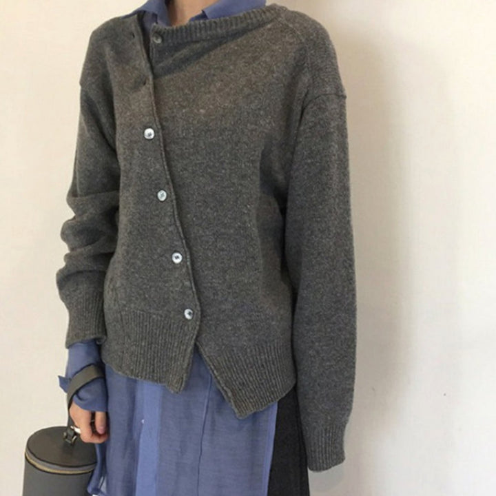 Women's Relaxed-Fit Button-Up Layering Knit Sweater Cardigan - Gray