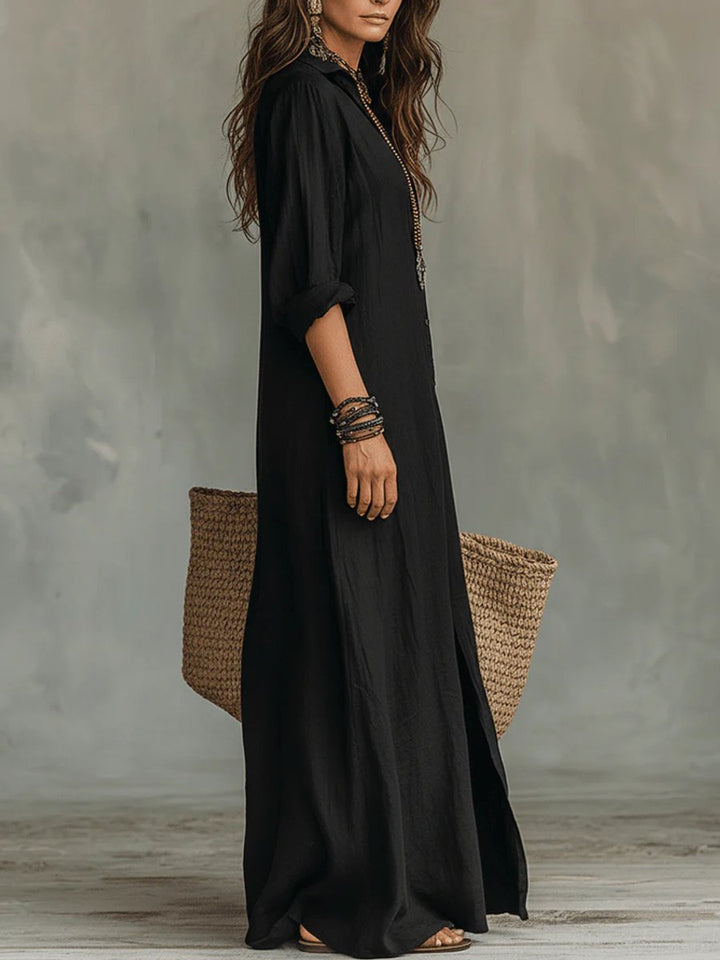 Women's Relaxed-Fit Button-Up Long Sleeve Maxi Shirt Dress