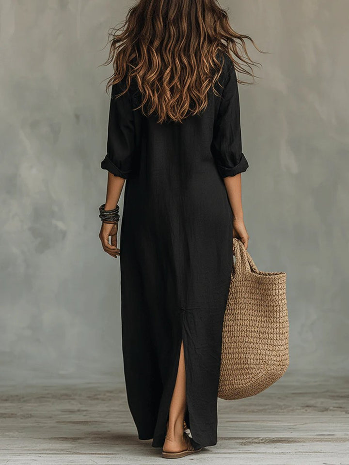 Women's Relaxed-Fit Button-Up Long Sleeve Maxi Shirt Dress