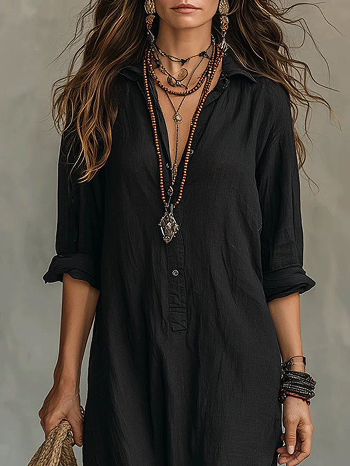 Women's Relaxed-Fit Button-Up Long Sleeve Maxi Shirt Dress