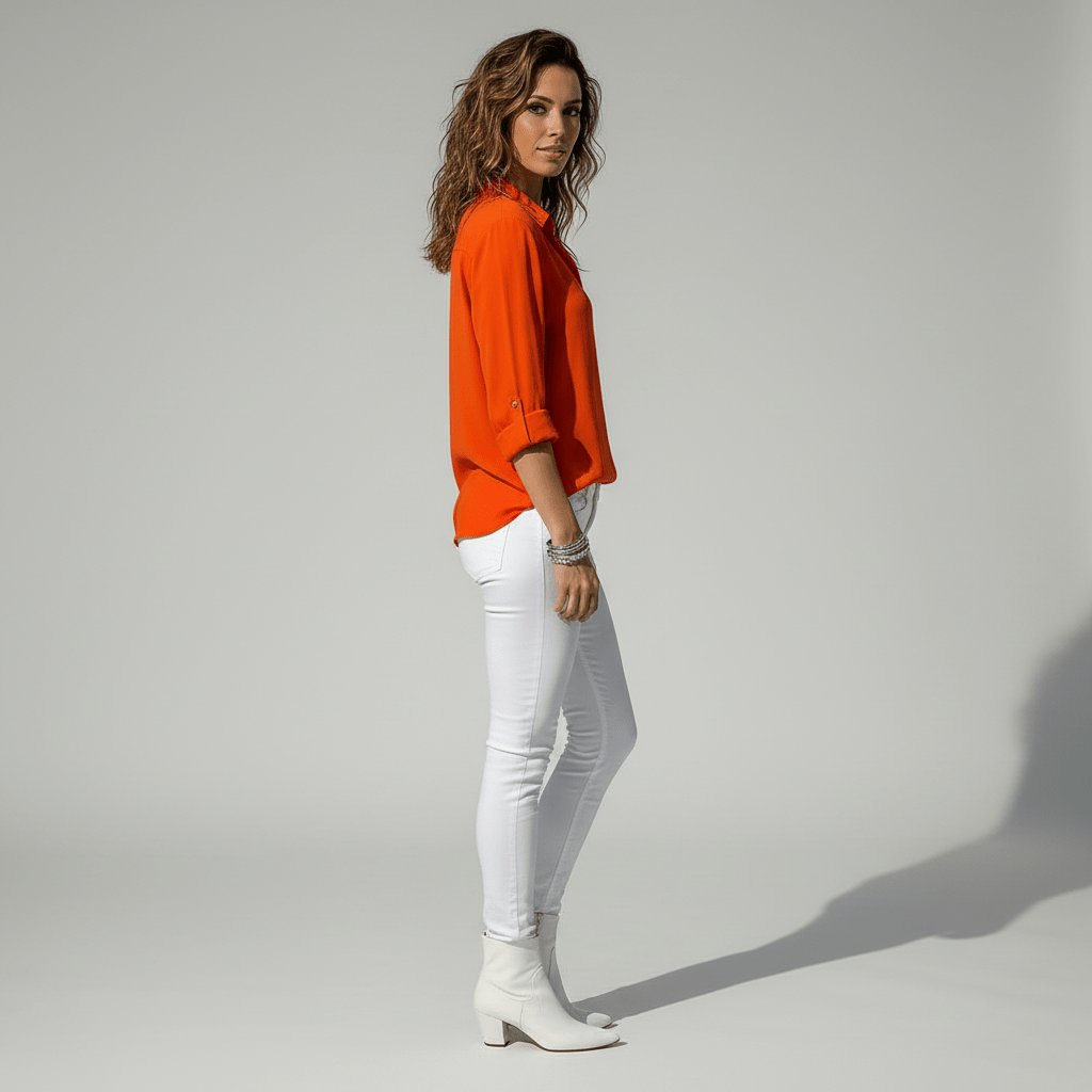 Women's Relaxed-Fit Button-Up Long-Sleeve Shirt-Collar Blouse