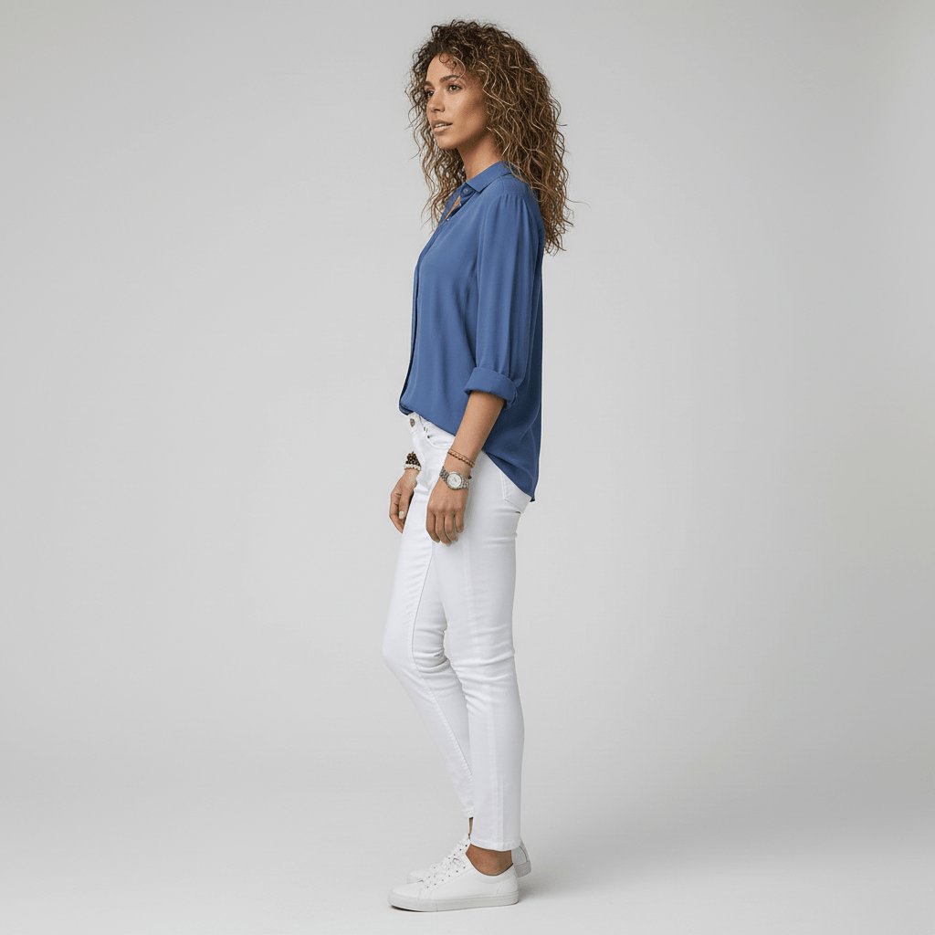 Women's Relaxed-Fit Button-Up Long-Sleeve Shirt-Collar Blouse
