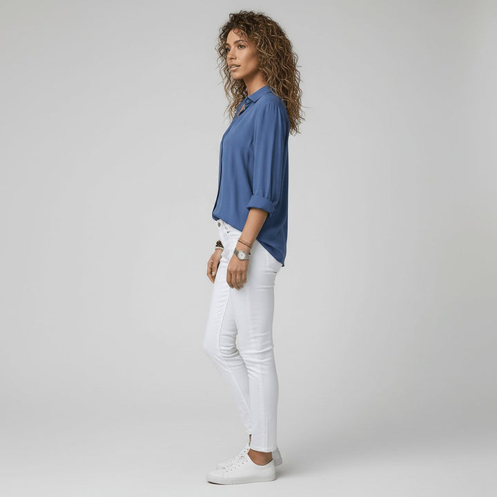 Women's Relaxed-Fit Button-Up Long-Sleeve Shirt-Collar Blouse