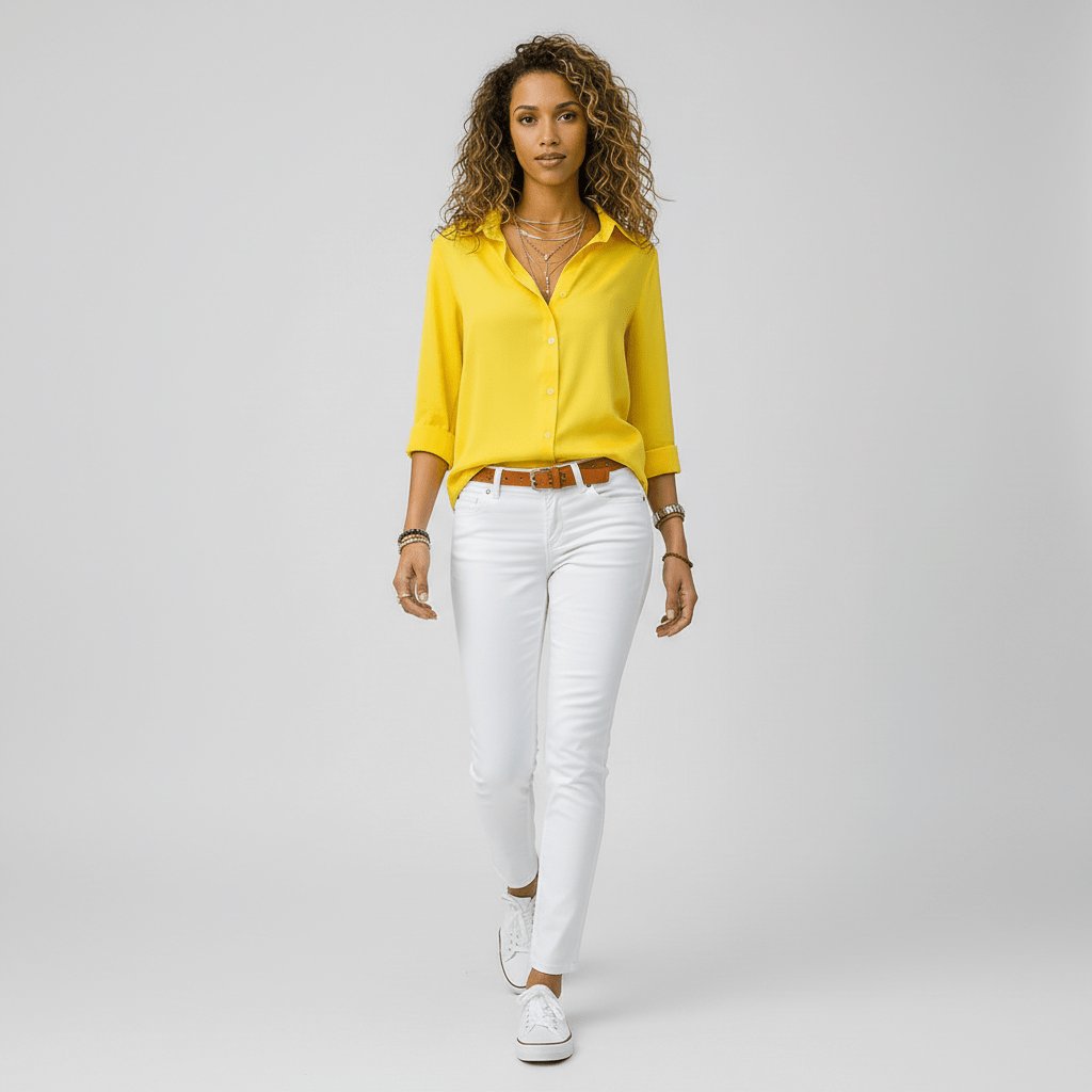 Women's Relaxed-Fit Button-Up Long-Sleeve Shirt-Collar Blouse