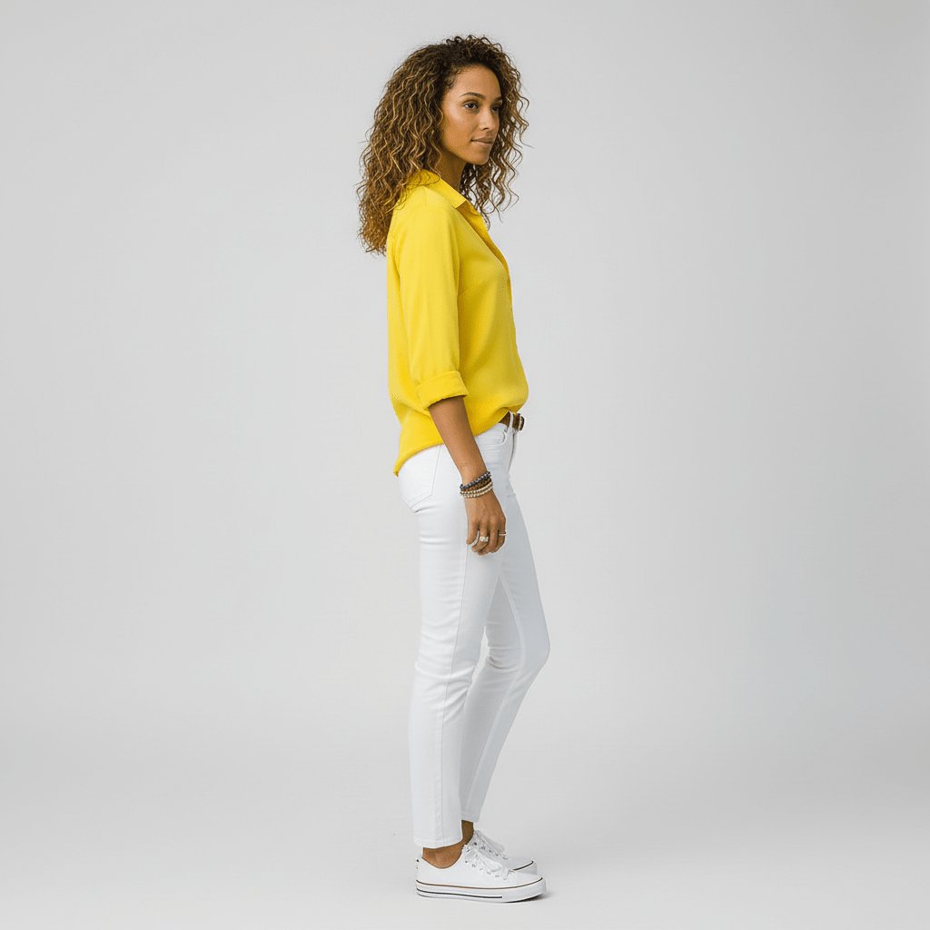 Women's Relaxed-Fit Button-Up Long-Sleeve Shirt-Collar Blouse