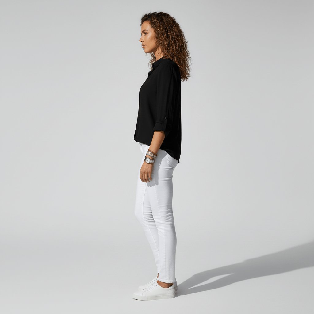 Women's Relaxed-Fit Button-Up Long-Sleeve Shirt-Collar Blouse