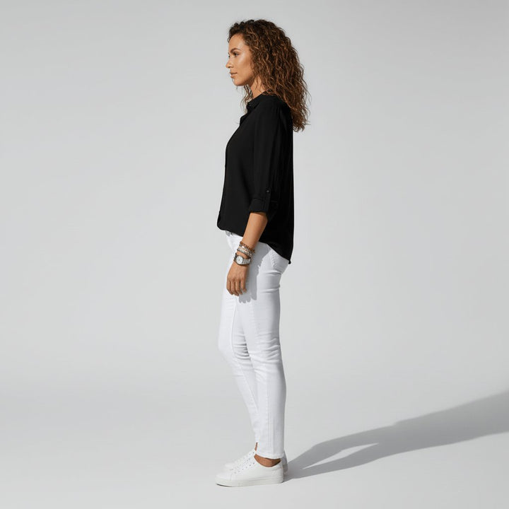 Women's Relaxed-Fit Button-Up Long-Sleeve Shirt-Collar Blouse