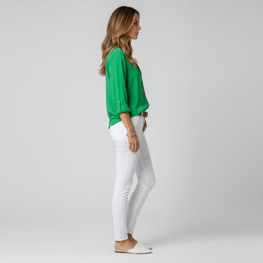 Women's Relaxed-Fit Button-Up Long-Sleeve Shirt-Collar Blouse