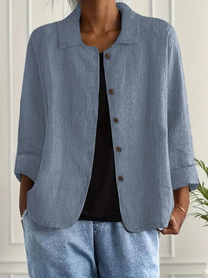 Women's Relaxed-Fit Collared Button-Front Long-Sleeve Shirt Jacket - Blue