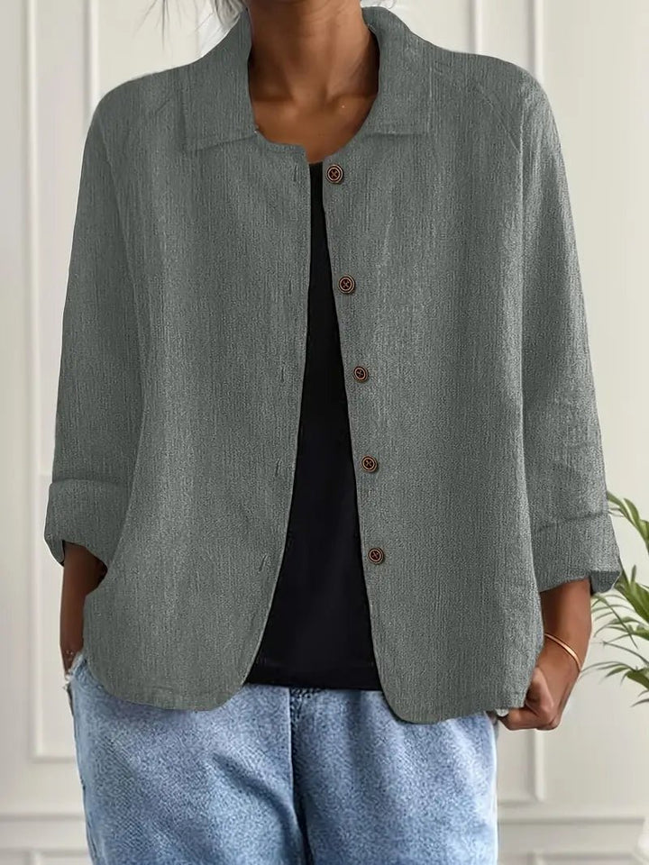 Women's Relaxed-Fit Collared Button-Front Long-Sleeve Shirt Jacket - Grey