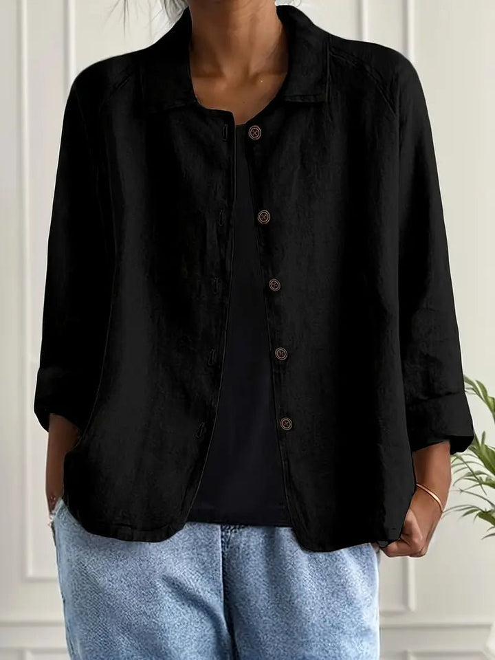 Women's Relaxed-Fit Collared Button-Front Long-Sleeve Shirt Jacket - Black