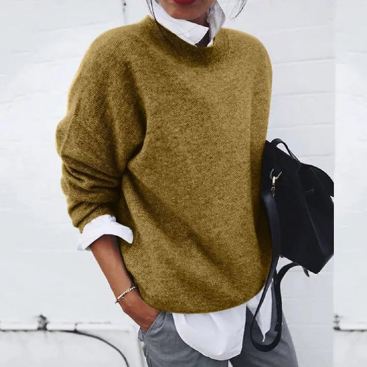 Women's Relaxed-Fit Crew-Neck Cashmere-Blend Jumper - Khaki