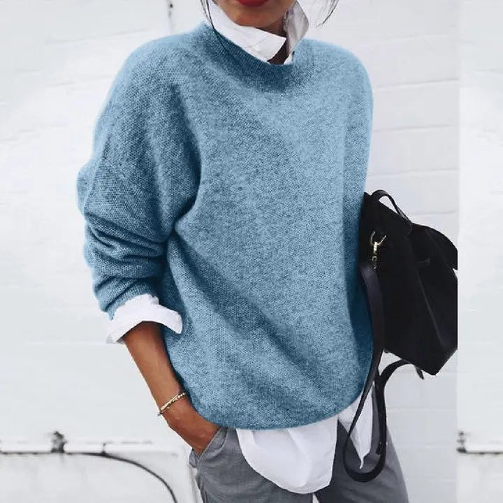 Women's Relaxed-Fit Crew-Neck Cashmere-Blend Jumper - Blue