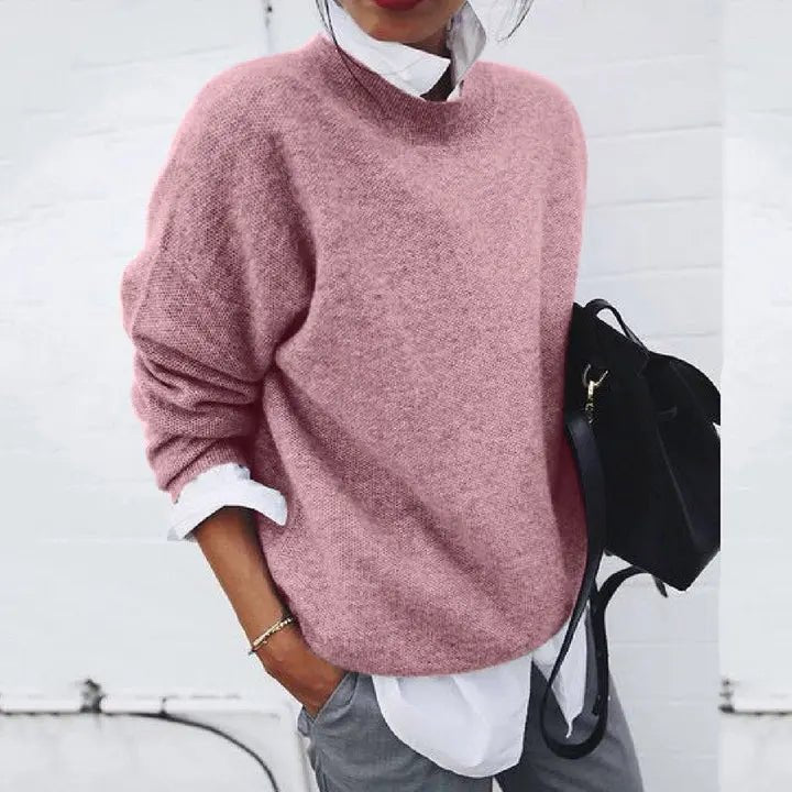 Women's Relaxed-Fit Crew-Neck Cashmere-Blend Jumper - Pink