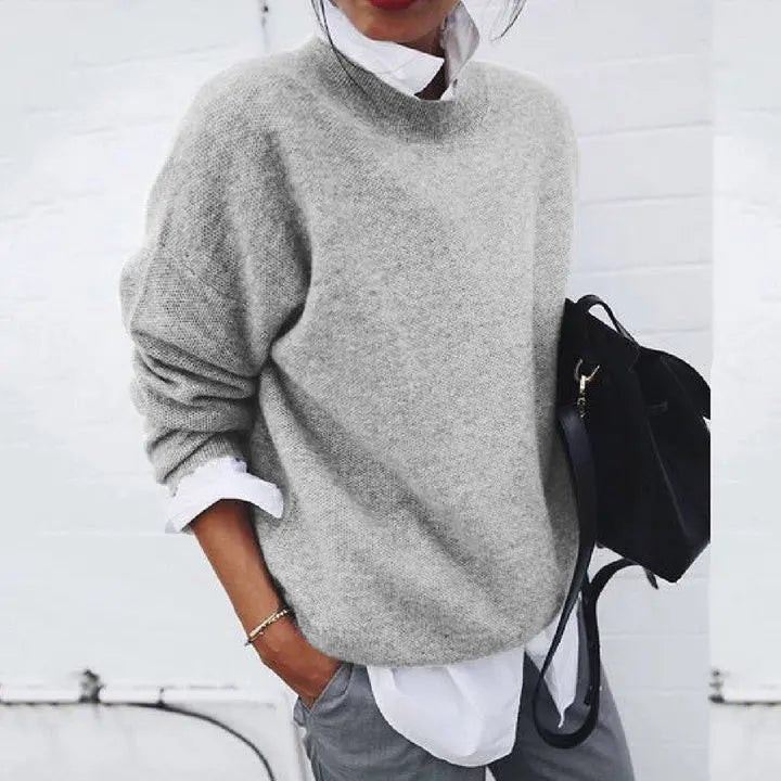 Women's Relaxed-Fit Crew-Neck Cashmere-Blend Jumper - Gray