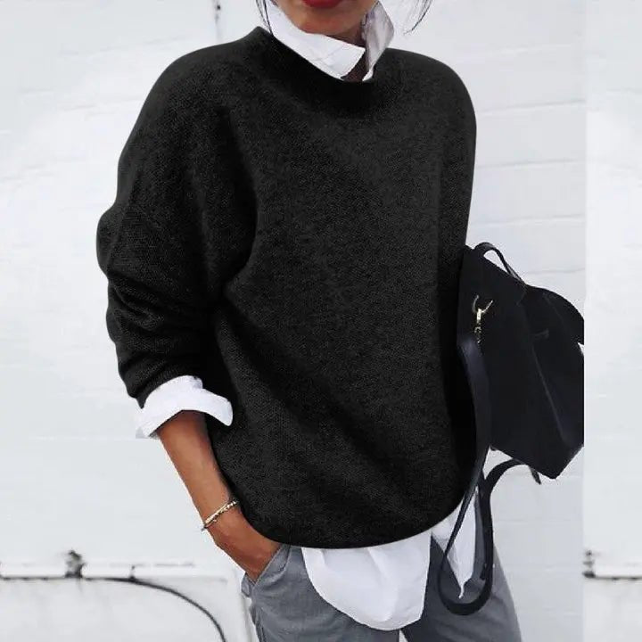 Women's Relaxed-Fit Crew-Neck Cashmere-Blend Jumper - Black