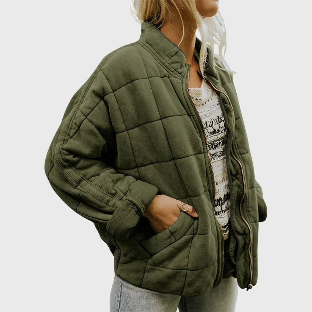 Women's Relaxed-Fit Diamond Quilted Zip-Up Jacket - Green (Almost Sold Out)