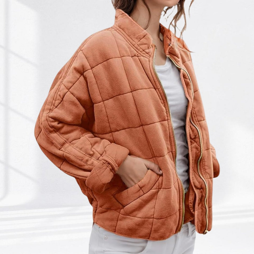 Women's Relaxed-Fit Diamond Quilted Zip-Up Jacket - Peach