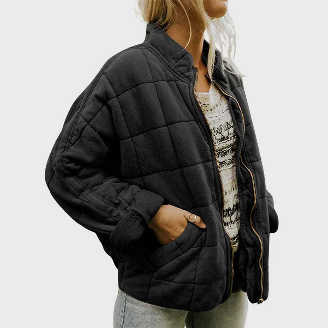 Women's Relaxed-Fit Diamond Quilted Zip-Up Jacket - Black