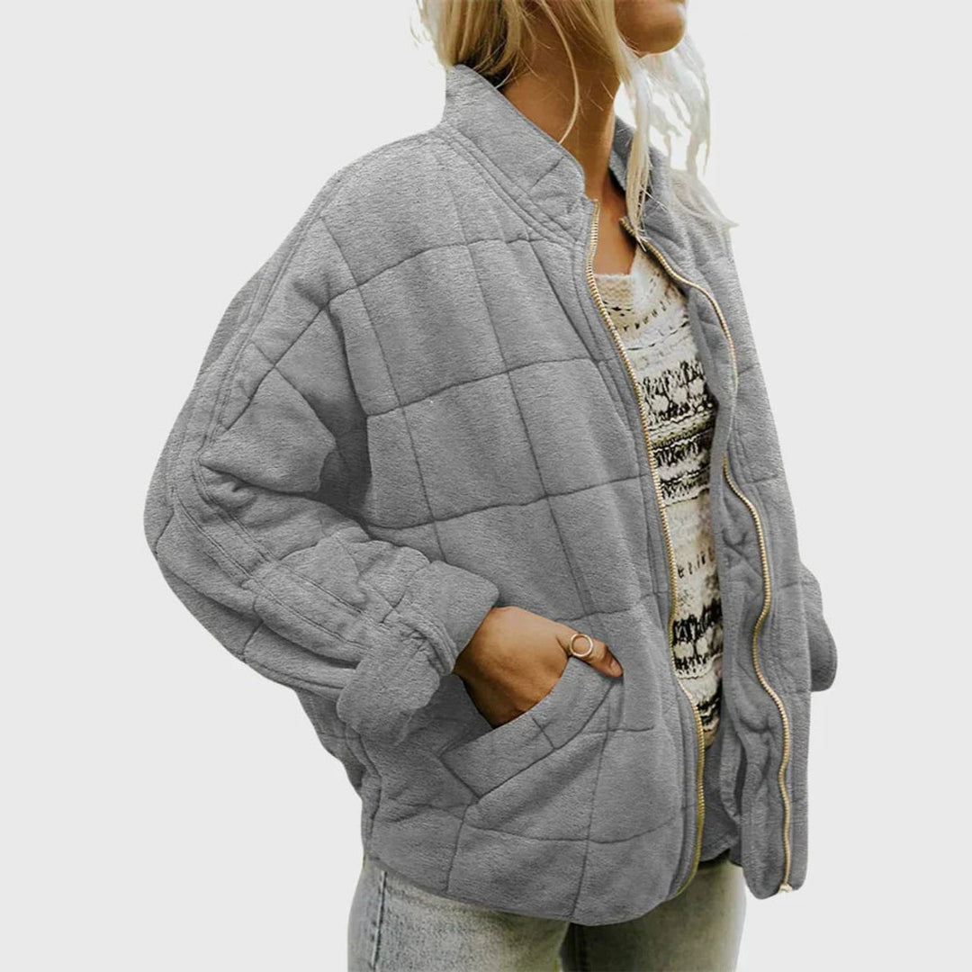 Women's Relaxed-Fit Diamond Quilted Zip-Up Jacket - Grey