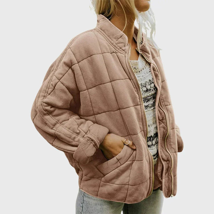 Women's Relaxed-Fit Diamond Quilted Zip-Up Jacket - Khaki