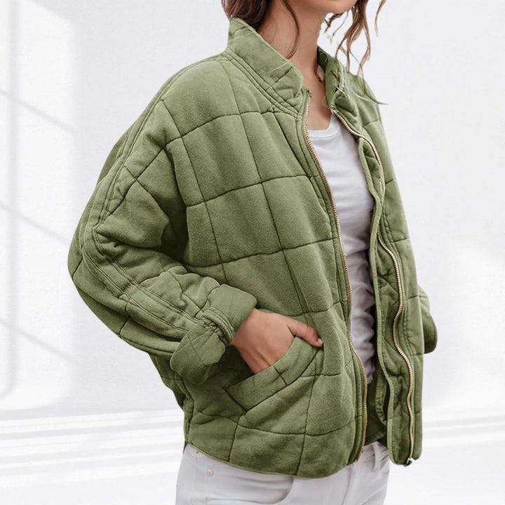Women's Relaxed-Fit Diamond Quilted Zip-Up Jacket - Sage Green