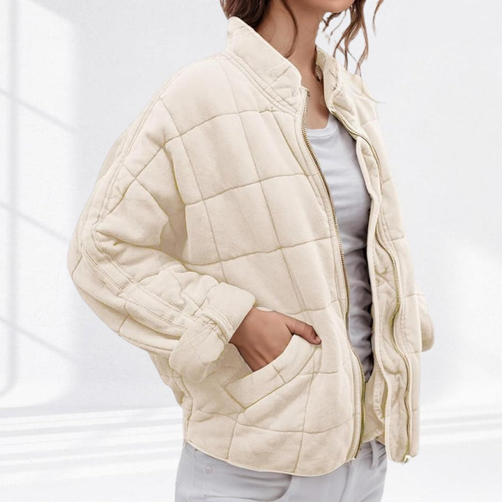 Women's Relaxed-Fit Diamond Quilted Zip-Up Jacket - Cream