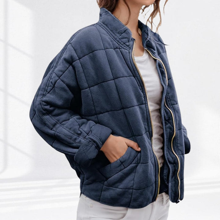 Women's Relaxed-Fit Diamond Quilted Zip-Up Jacket - Navy Blue