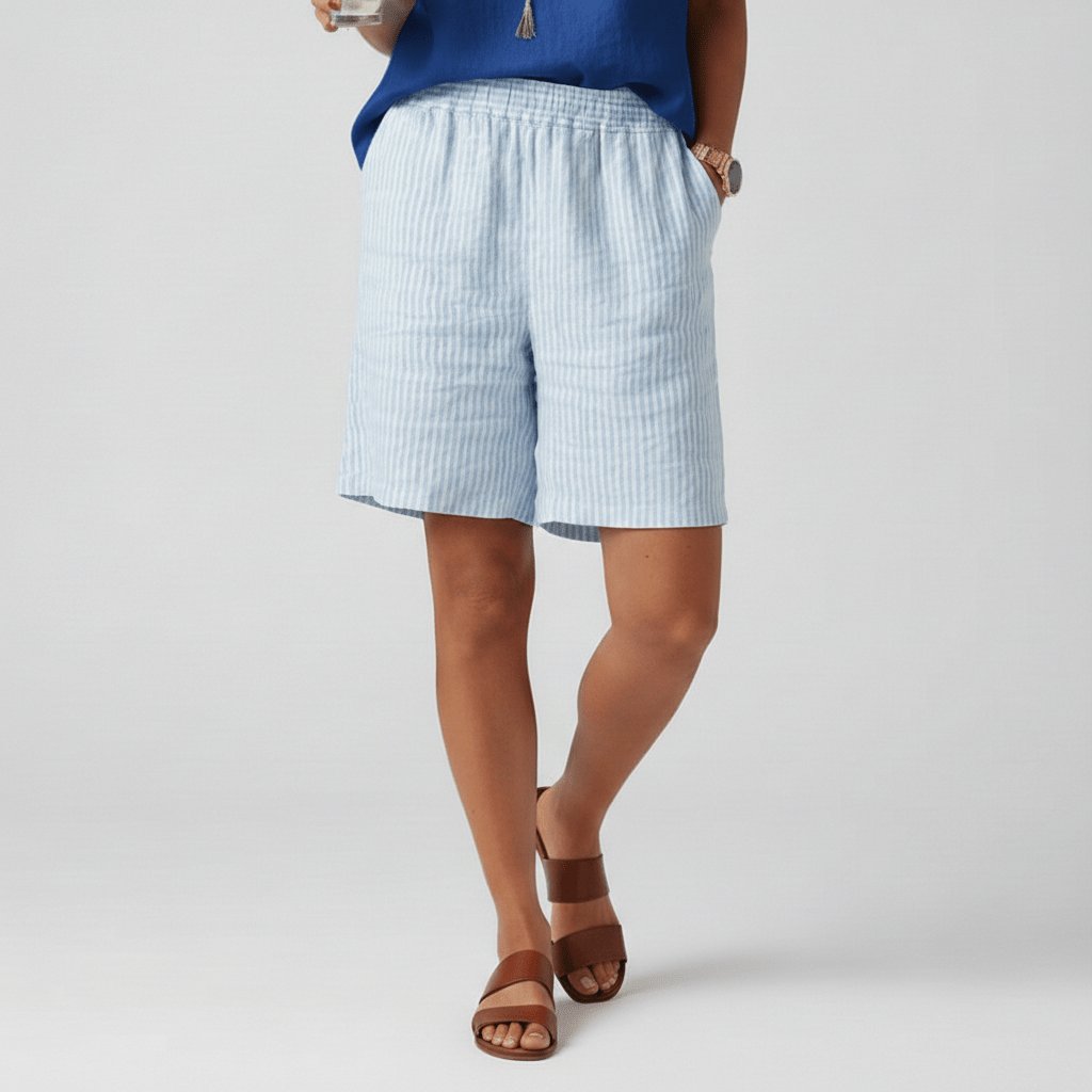 Women's Relaxed-Fit Elastic-Waist Striped Summer Shorts - Sky Blue