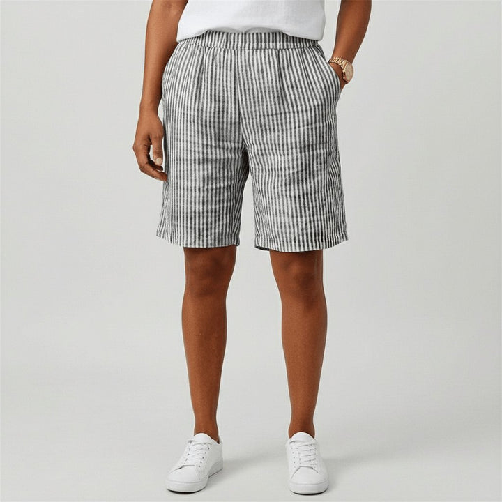 Women's Relaxed-Fit Elastic-Waist Striped Summer Shorts - Monochrome Grey