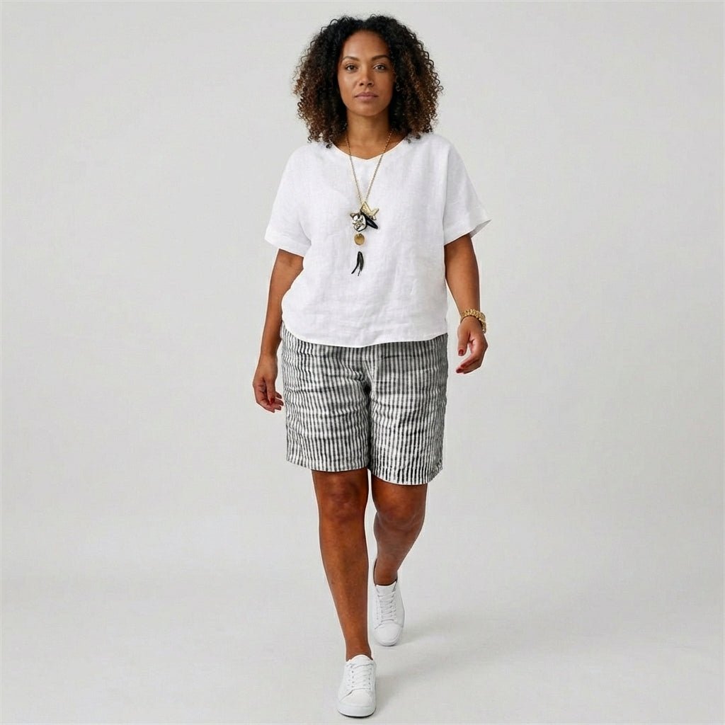 Women's Relaxed-Fit Elastic-Waist Striped Summer Shorts