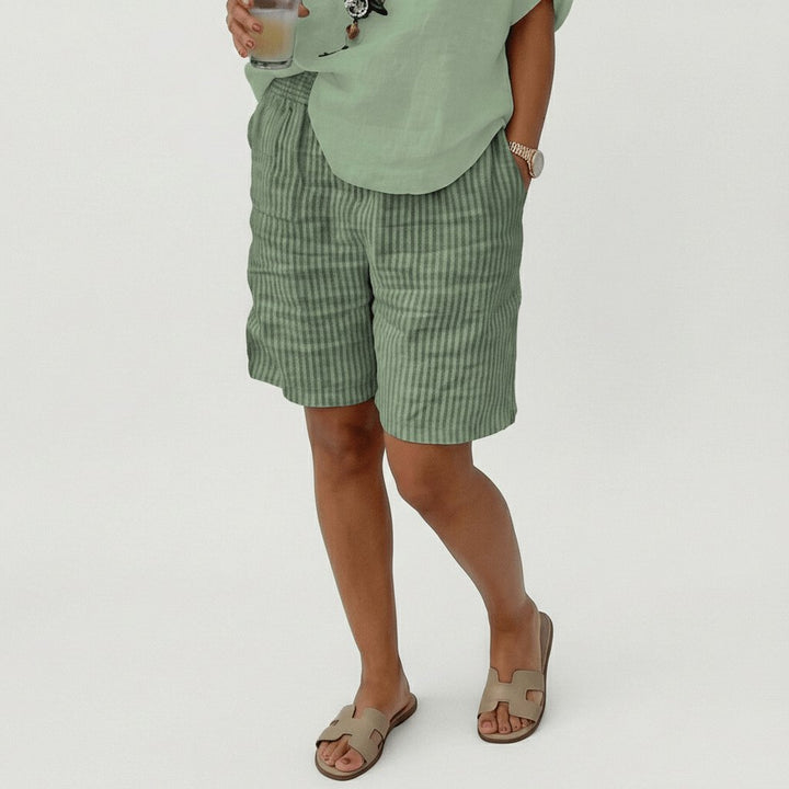 Women's Relaxed-Fit Elastic-Waist Striped Summer Shorts - Mint Green